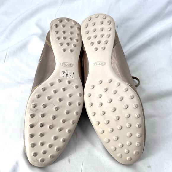 TOD'S Beige & Metallic Leather Driving Sneaker Performance Shoes Womens Size 11 - Picture 12 of 13